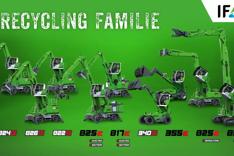 Die Sennebogen Recycling Familie. Ein Großteil davon ist auf der IFAT 2024 zu sehen. 