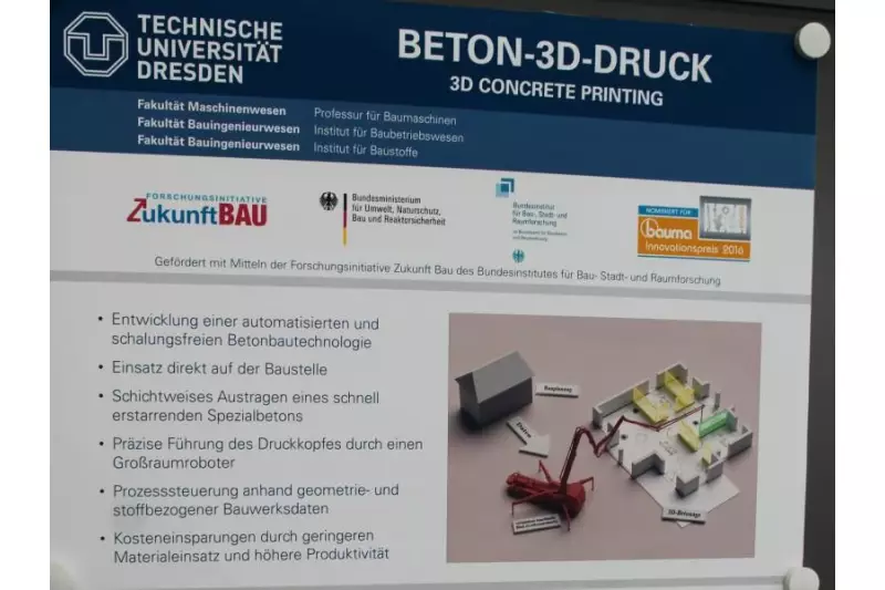 Die TU Dresden ist in der
Kategorie Forschung mit
einem Beton-3D-Drucker
nominiert. So könnten
Gebäude in Zukunft
schalungsfrei errichtet
werden.