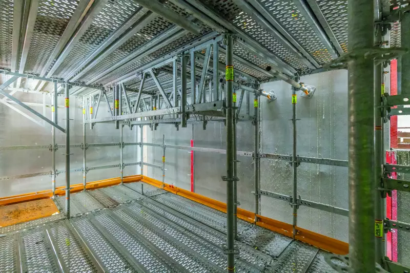 Die hohe Flexibilität des Peri Up Gerüstbaukastens erlaubte die Anpassung an alle geometrischen und statischen Erfordernisse.