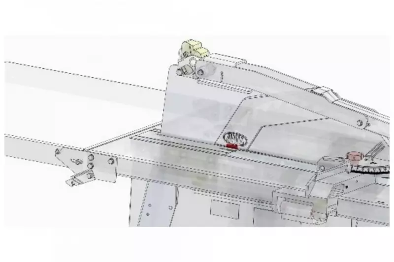 Kleines Bauteil mit großem Effekt für die Sicherheit. Der StOp-Schalter besteht aus einem Magnet (rot in der Abb.) und einem Sensor, der erkennt, ob die Sicherheitsschutzhaube geschlossen ist. Nur dann schaltet die Elektronik den Motor scharf und es kann mit der selbsthebenden und -schließenden Schutzhaube ganz normal und sicher gesägt werden. (Abb. Avola)