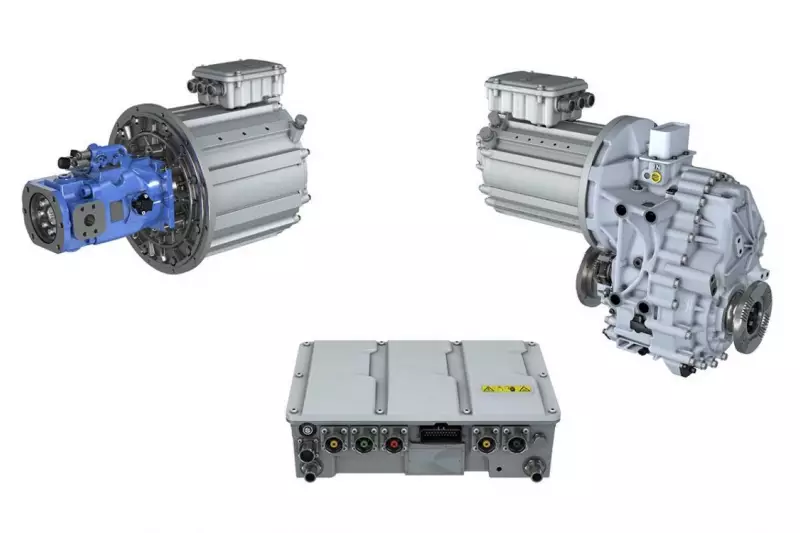 Die modulare und skalierbare Rexroth „eLION“ Plattform für die Elektrifizierung mobiler Arbeitsmaschinen umfasst Motoren-Generatoren, Inverter, Getriebe, Software und Zubehör sowie abgestimmte Hydraulik. Quelle: Bosch Rexroth