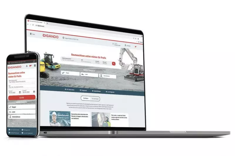 Digando versteht sich als führender Marktplatz für die digitale Baumaschinenvermietung. Das in Österreich äußerst erfolgreiche Mietkonzept startete im November 2021 auch in Deutschland. Quelle: Digando