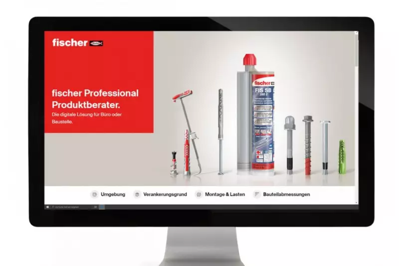 Cleverer Begleiter auf der Baustelle und im Büro: Der Produktberater der fischer Professional App ist der nützliche Helfer für Unterwegs. Jetzt können Handwerker das Tool auch auf ihrem PC nutzen, um im Büro einfach und schnell den passenden Dübel für ihren Auftrag zu finden. fischer Handelspartner können den digitalen Berater nun zudem in ihren Online-Shop und auf ihre Website einbauen.