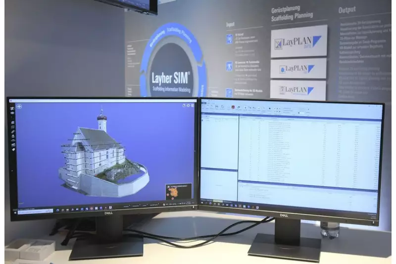 Nicht das Gerüst selbst, sondern Planung, Ausführung und Logistik sind Zeitfresser und damit Kostentreiber. Die zukunftsweisende Lösung von Layher heißt SIM. Scaffolding Information Modeling ermöglicht es, Gerüstkonstruktionen effizienter zu planen, zu montieren und zu managen. Quelle: Treffpunkt.Bau