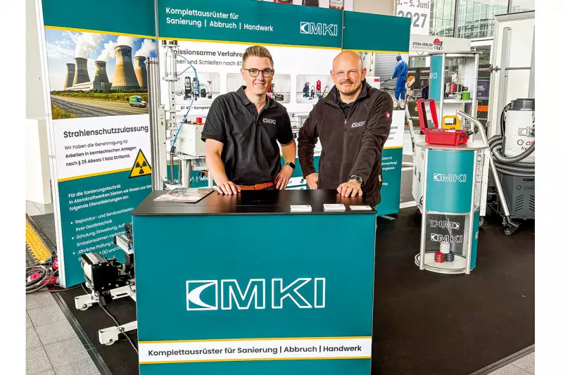 Der Partner für Schadstoffsanierung in ganz Deutschland. MKI Industrieservice stellt eine umfassende Palette an sanierungstechnischen Maschinen und Ausstattungen zur Miete und zum Kauf zur Verfügung. Auch Schulungen und Zertifizierungen gehören zum Angebot, wie uns Niklas Wingender (l.) und Manuel Papst berichteten. Quelle: Treffpunkt.Bau