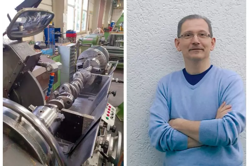 Links: Hohe Handwerkskunst. Die präzise Vermessung und Bearbeitung von Kurbelwellen (fast) aller Größen zählt zum Standardrepertoire. Rechts: Rolf Sachweh ist Geschäftsführer von Motoren Henze sowie 2. Vorsitzender und Schatzmeister des Branchenverbands VMI (Verband der Motoreninstandsetzungsbetriebe).