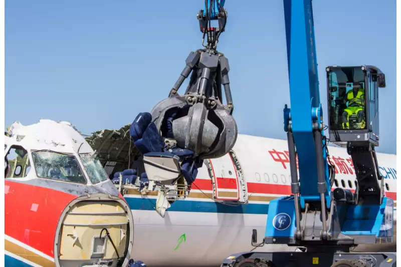 Der Mehrschalengreifer des MHL350F reißt das Cockpit auseinander, greift Material, befüllt Container.