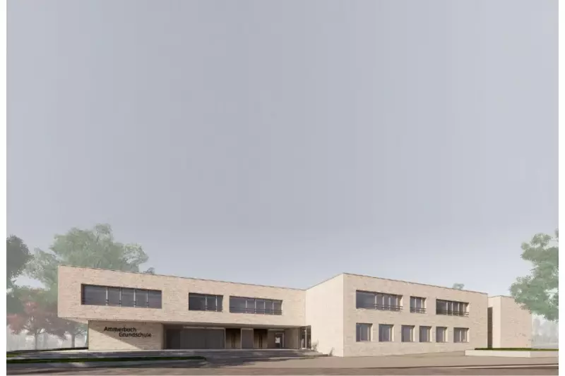 Ammerbuch-Altingen bekommt für rund 15 Millionen-Euro eine neue Grundschule mit Sporthalle. Das knapp 10.000 Quadratmeter große Schulgebäude wurde von der Architektengemeinschaft Dasch Zürn + Partner mbB aus Stuttgart geplant. (Quelle: Fotocredit dasch zürn + partner | Visualisierungen)