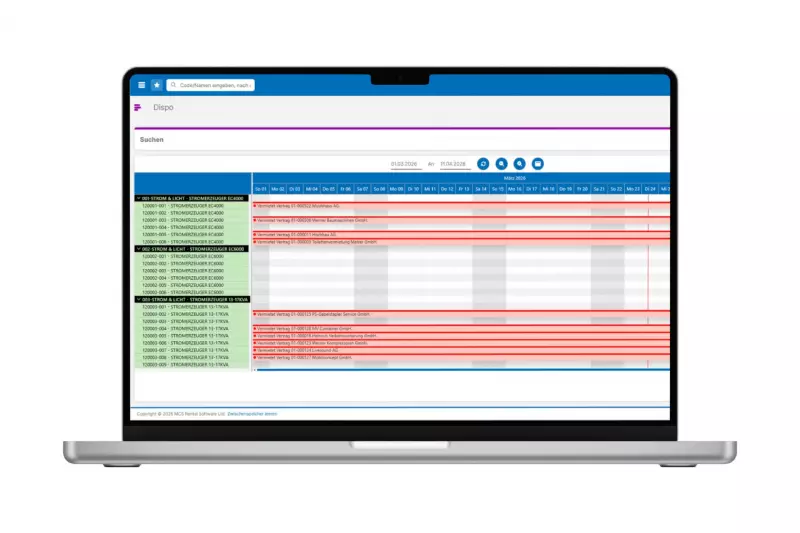 Die neue Einsatzplanung in MCS RM Web ermöglicht Vermietungsunternehmen eine transparente, flexible und effiziente Steuerung ihrer Flotte und Ressourcen in Echtzeit über eine benutzerfreundliche, zentrale Plattform.