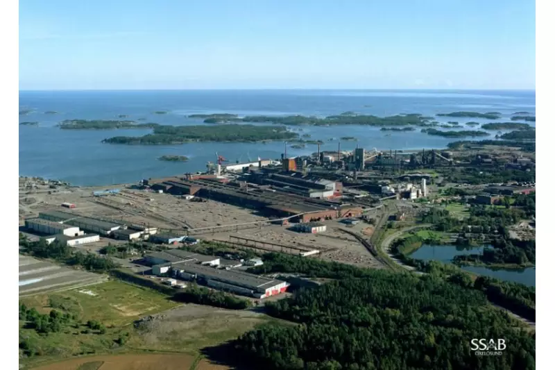 Eine Luftbildaufnahme des SSAB Werks in Oxelösund. An diesem Standort sind 2.300 Mitarbeiter mit der Produktion von Hardox Stahl beschäftigt.