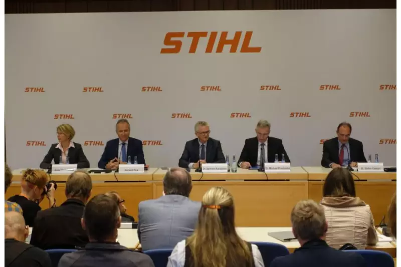 Die Stihl-Vorstände standen den Pressevertreter Rede und Antwort (v.l.): Anke Kleinschmidt (Entwicklung), Norbert Pick (Marketing und Vertrieb) Dr. Bertram Kandziora (Vorsitzender), Dr. Michael Prochaska (Personal und Recht). Moderiert wurde die Pressekonferenz von Dr. Stefan Caspari (Pressesprecher).