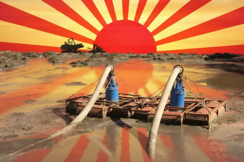 Zwei Schlammpumpen aus dem Land der aufgehenden Sonne auf Pontons: Kaum eine Grube kommt ohne Entwässerung aus (Foto: Tsurumi).