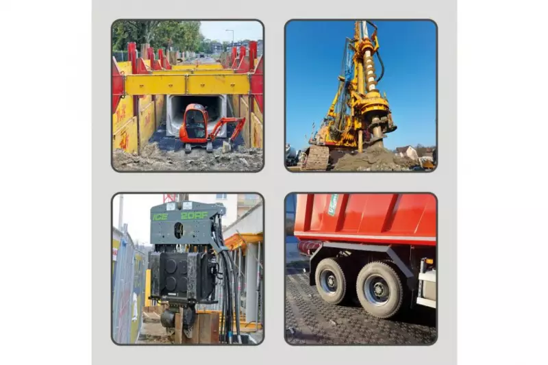 Auszug aus dem TWF-Produktportfolio: Grabenverbausysteme, Sicherheitssysteme, Ramm- und Bohrtechniksysteme, mobile Baustraßen.