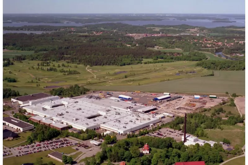 Luftbild des Achs- und Getriebewerks von Volvo CE in Eskilstuna.