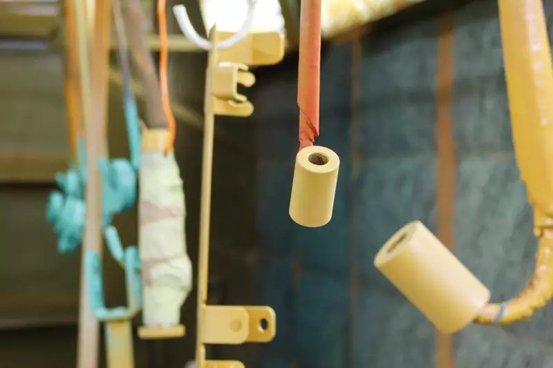 Zubehörteile werden separat aufgehängt und in einem Schritt gleich mitlackiert. Verwendet werden eine Kunstharzlackierung und Acrylfarben.